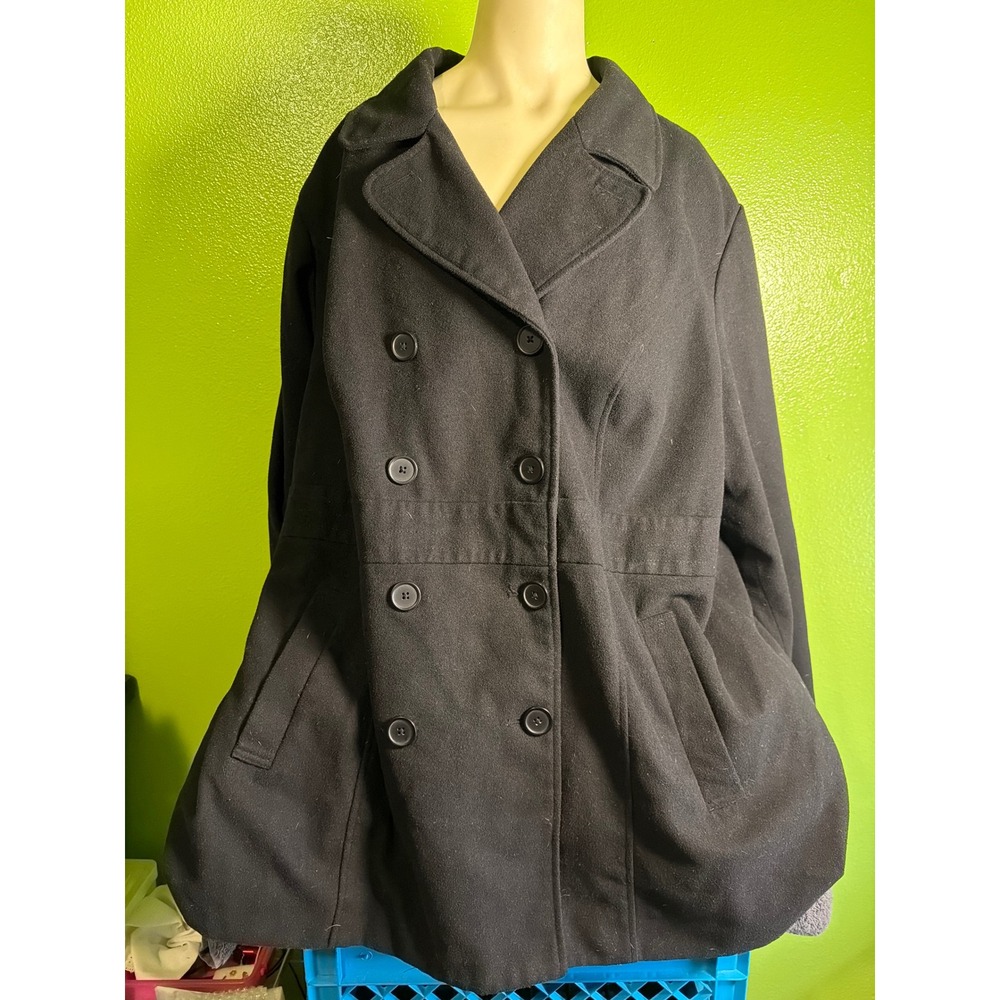 Torrid Womens Black Double Breasted Pea Coat Leopard Print Lining Plus Size
